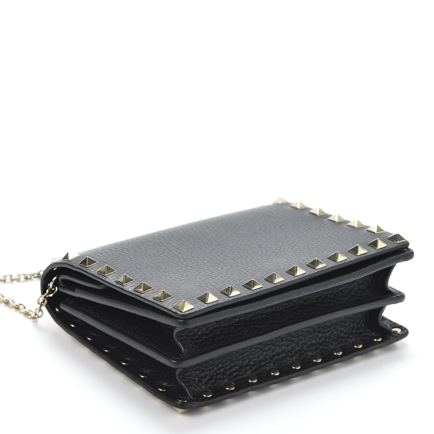 Valentino Garavani Pebbled Calfskin Rockstud Wallet on Chain Black 3 of 8