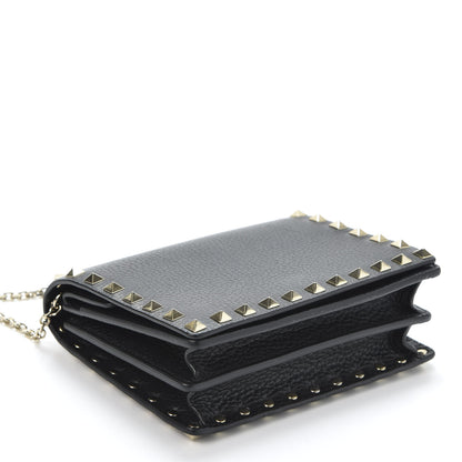 Valentino Garavani Pebbled Calfskin Rockstud Wallet on Chain Black 3 of 8
