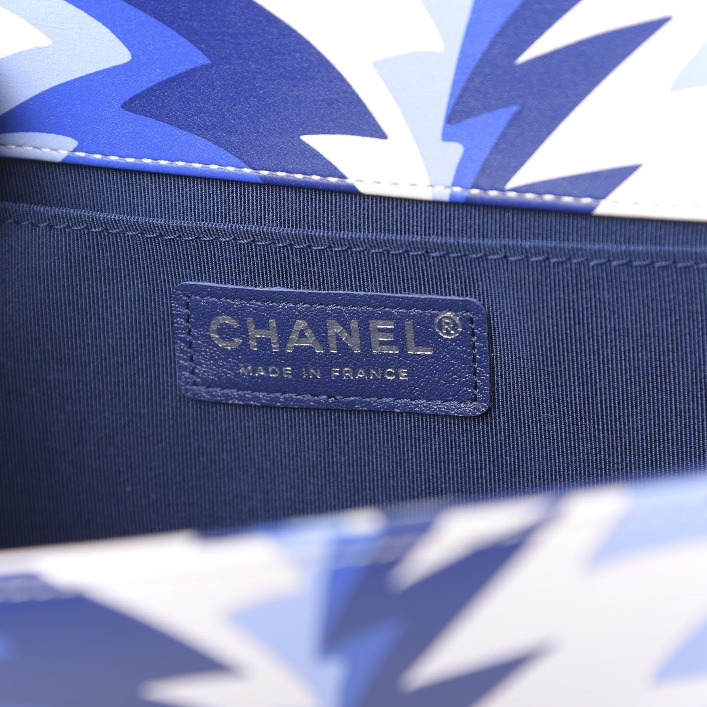 Printed Calfskin Medium Boy Flap Blue White