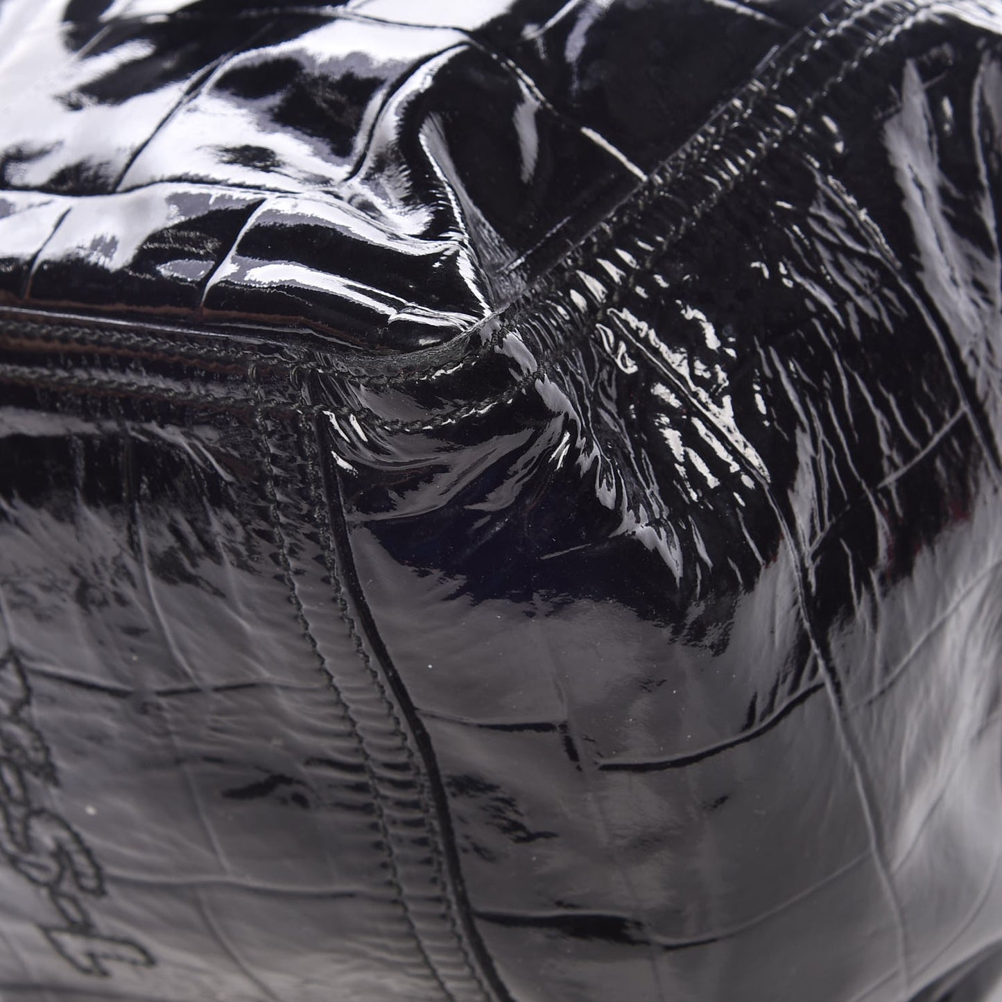 Patent Crocodile Embossed Small Downtown Tote Black
