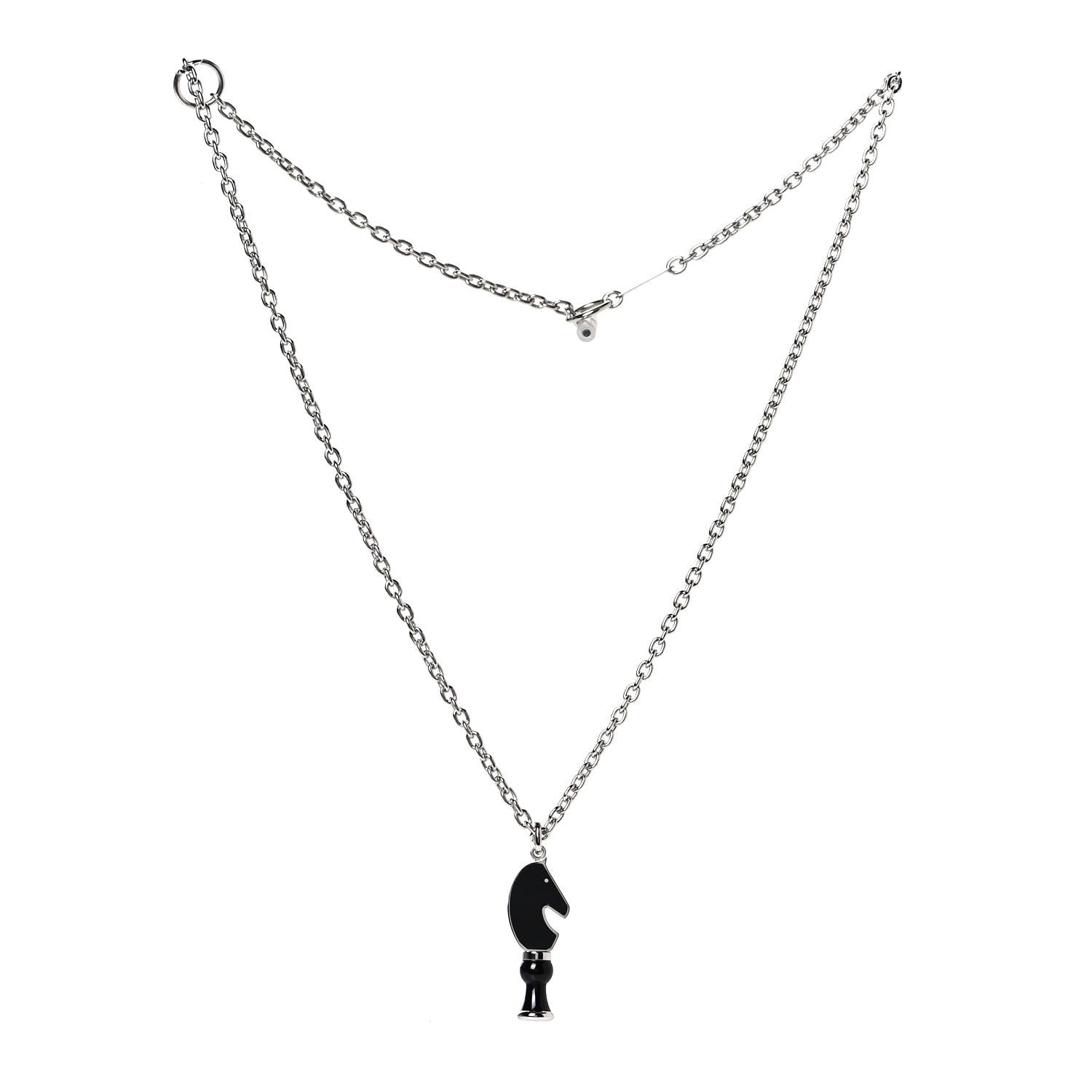Hermes Lacquered Palladium Cavalier Necklace Black 3 of 7