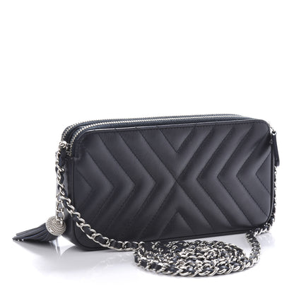 Chanel Calfskin Chevron Quilted Tassel Clutch With Chain Navy 5 of 19