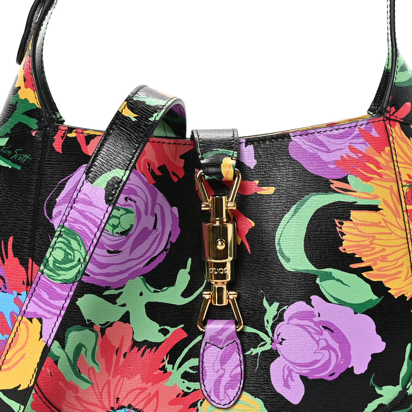 X KEN SCOTT New Shangai Calfskin Jenny Floral Print Small Jackie 1961 Hobo Black Pink
