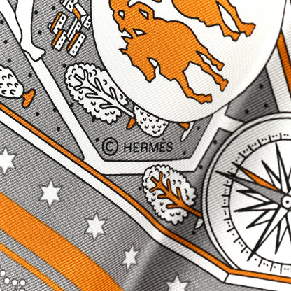 Hermes Silk Les Nouveaux Amoureux de Paris Bandana Scarf 55 Gris White Caramel 3 of 5