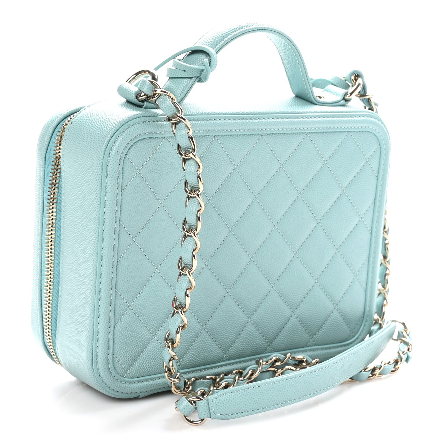 Caviar Quilted Medium CC Filigree Vanity Case Light Blue