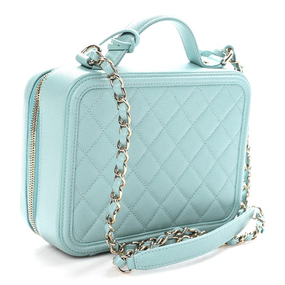 Chanel Caviar Quilted Medium CC Filigree Vanity Case Light Blue 3 of 11