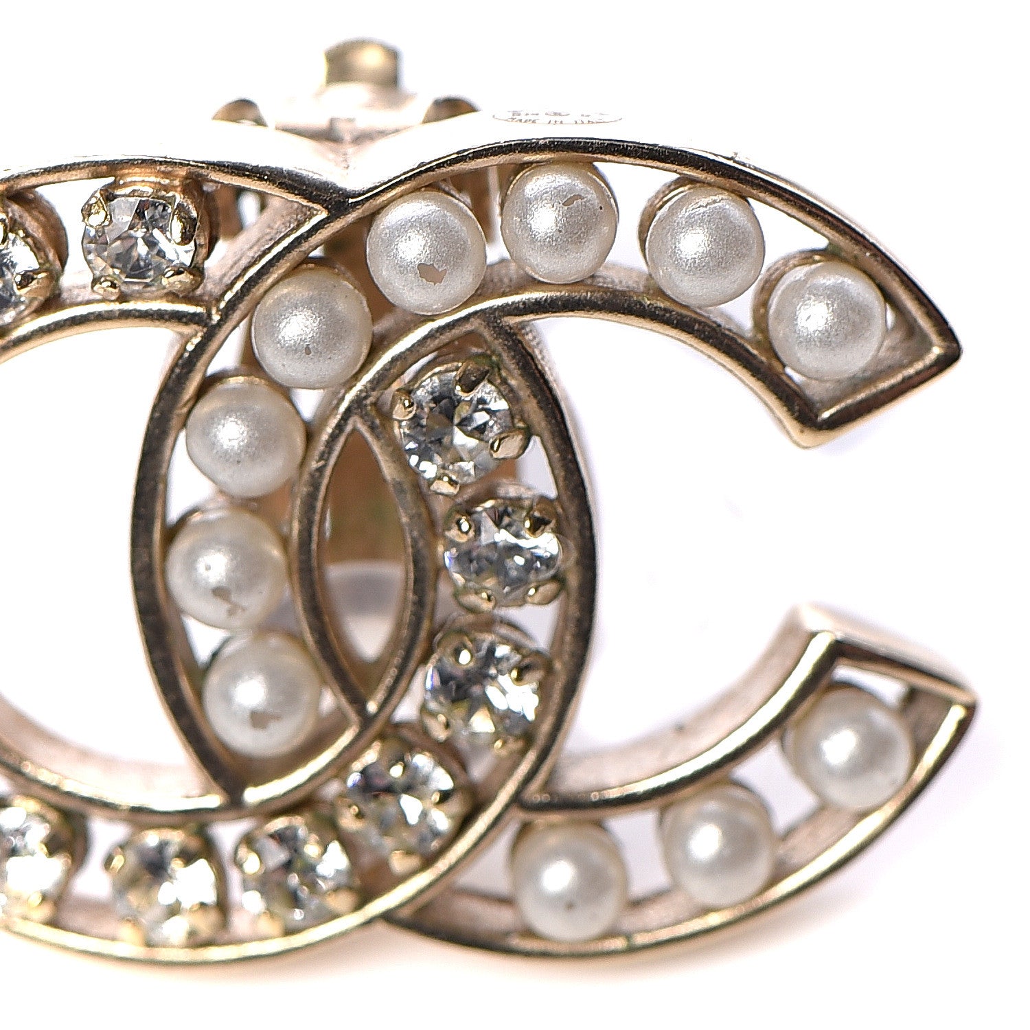 Chanel Crystal Pearl CC Clip On Earrings Light Gold 5 of 6