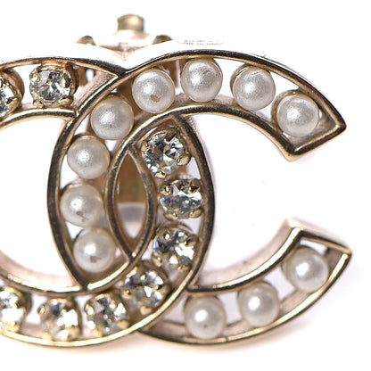 Chanel Crystal Pearl CC Clip On Earrings Light Gold 5 of 6