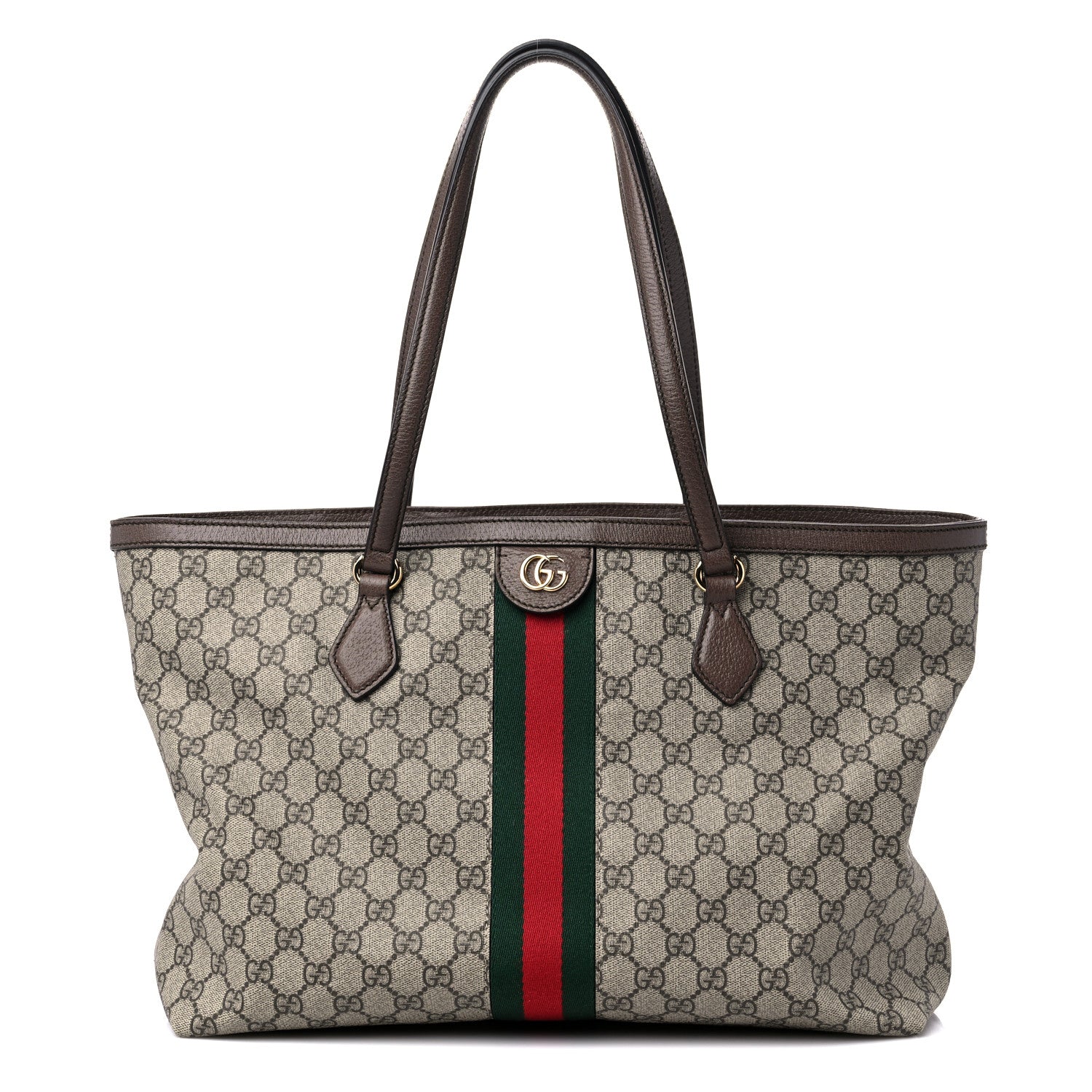 Gucci GG Supreme Monogram Textured Calfskin Web Medium Ophidia Shopping Tote Beige Ebony New Acero 1 of 11