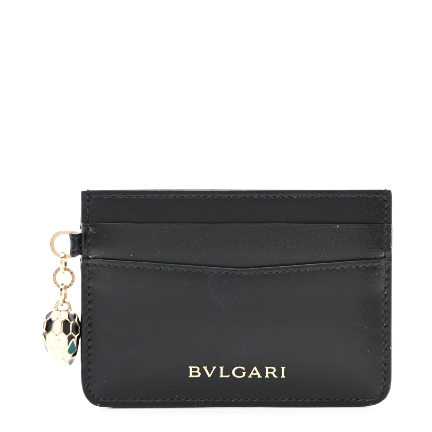 Bulgari Serpenti Calfskin Card Holder Black Emerald Green 1 of 8