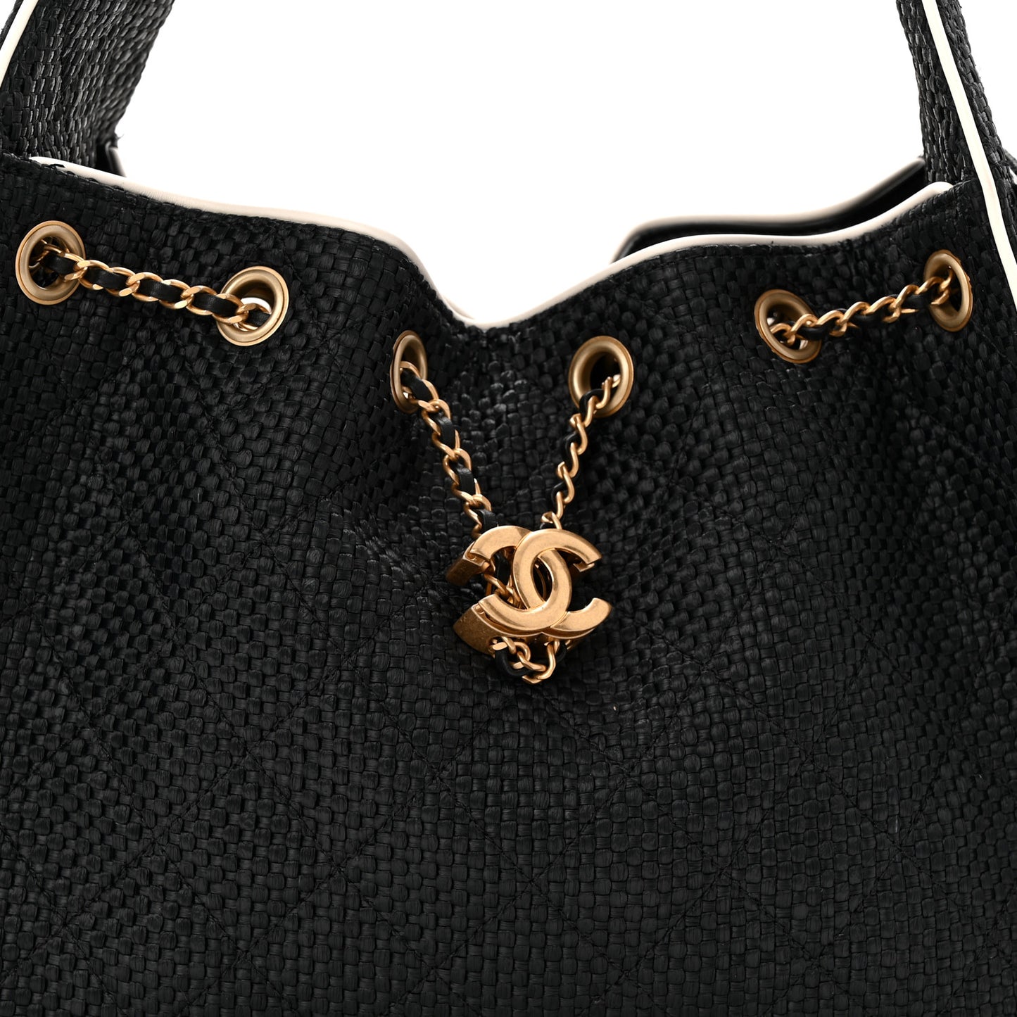 Braided Raffia Calfskin Small Chanel 25 Handbag Black White