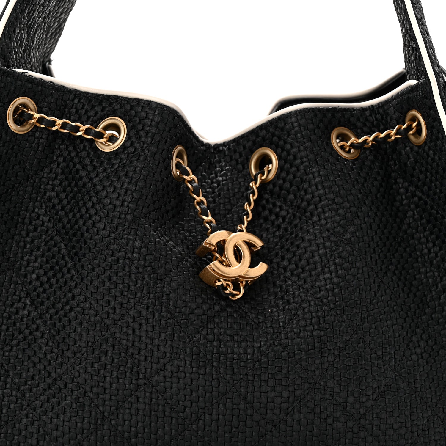 Chanel Braided Raffia Calfskin Small Chanel 25 Handbag Black White 8 of 11