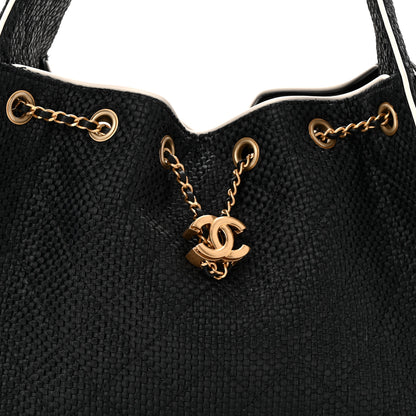 Chanel Braided Raffia Calfskin Small Chanel 25 Handbag Black White 8 of 11