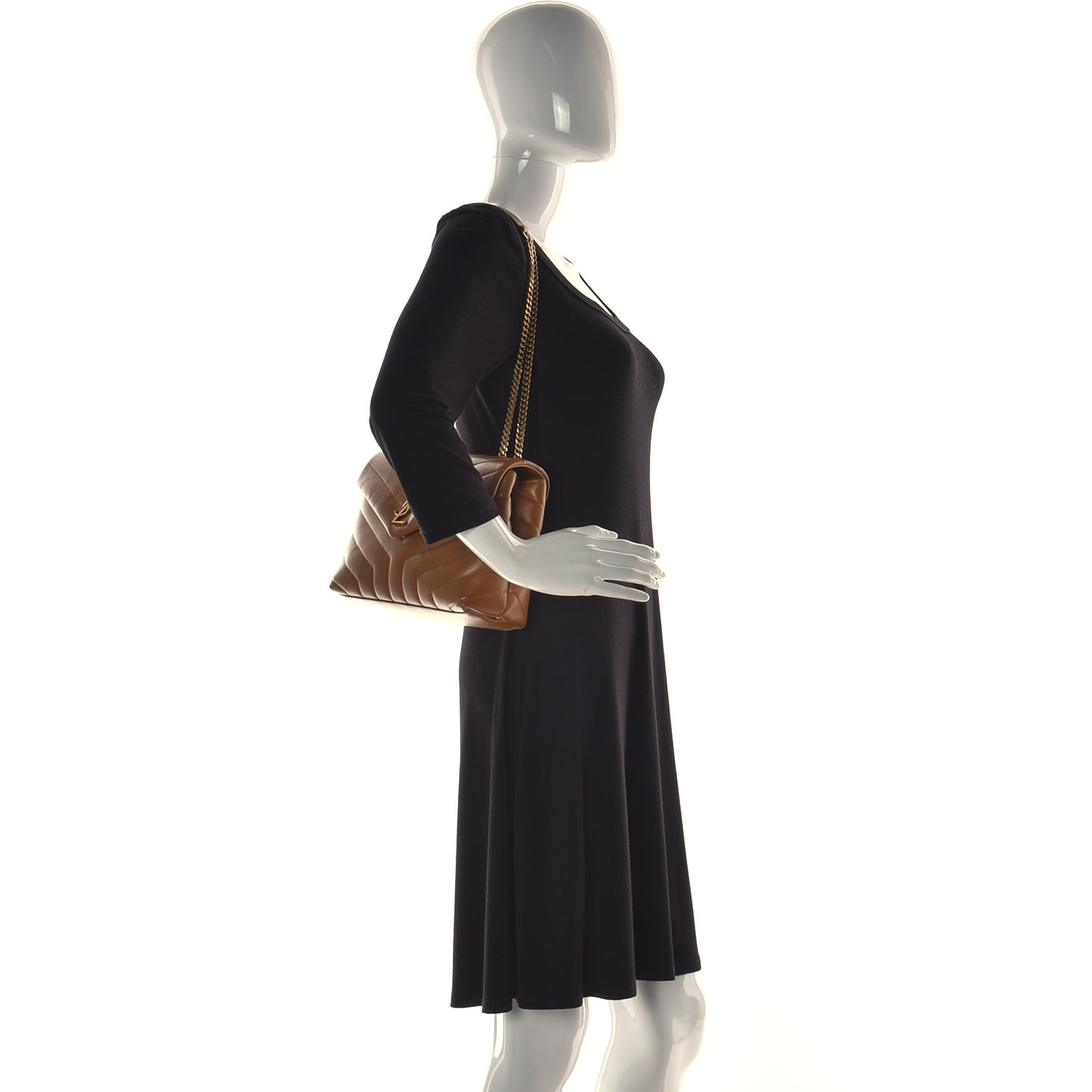 Calfskin Y Quilted Monogram Small Loulou Chain Satchel Dark Natural