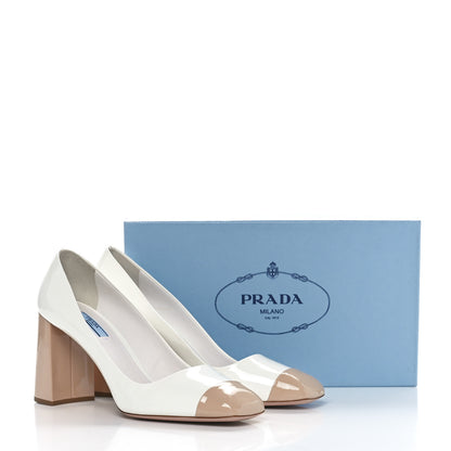 Prada Vernice Block Heel Pumps 41 Bianco Travertine 8 of 8