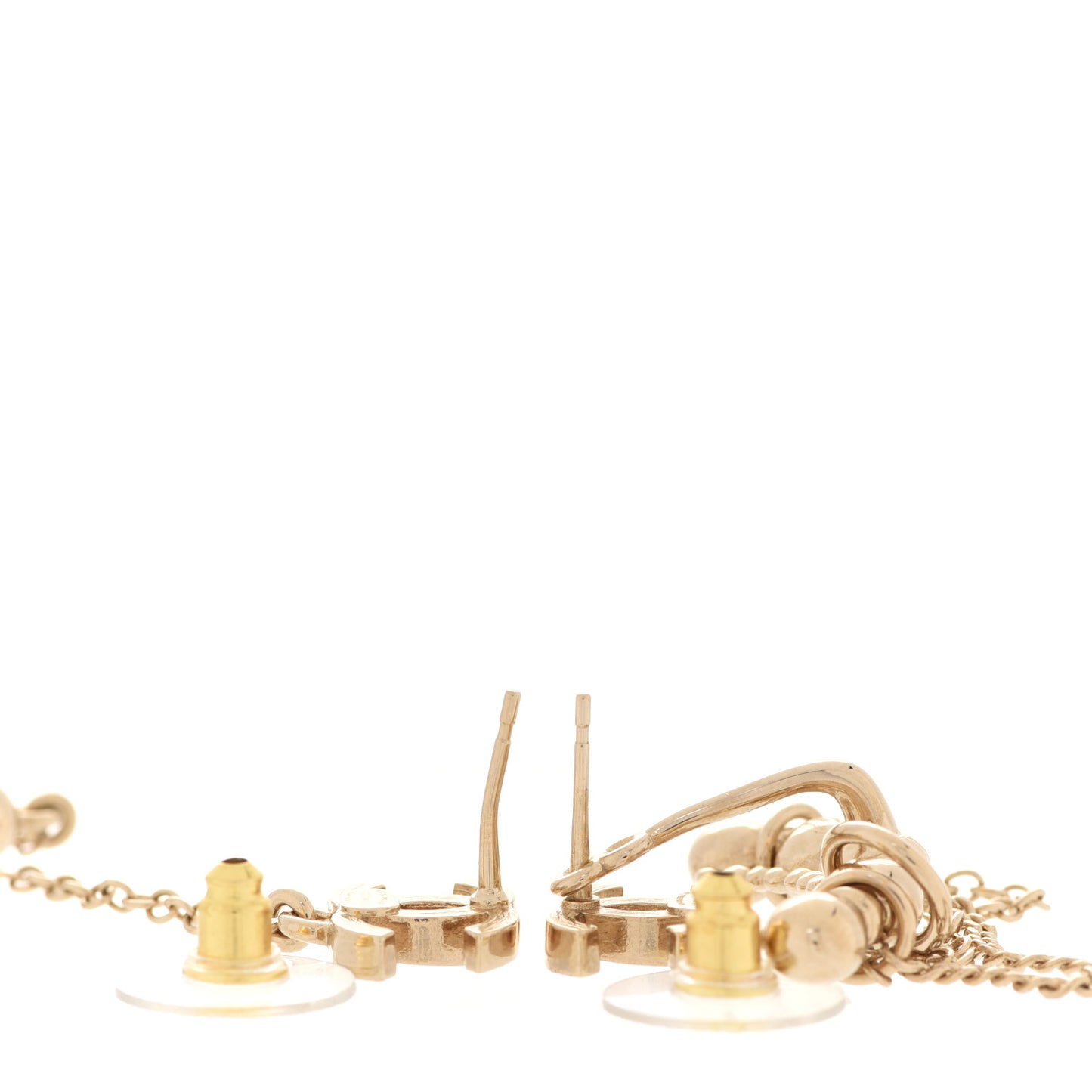Metal Crystal CC Chain Cuff Earrings Gold