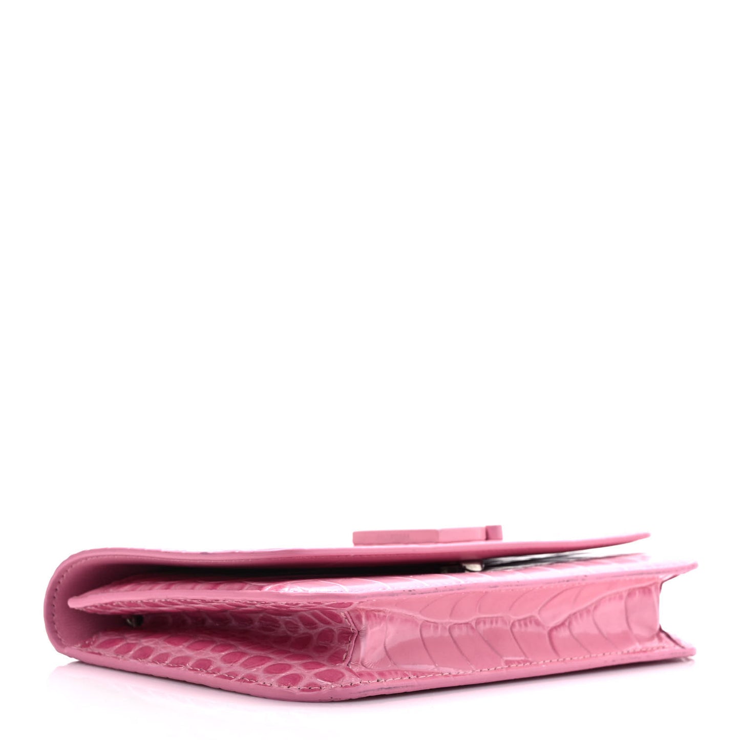 Patent Crocodile Embossed B Wallet On Chain Pink