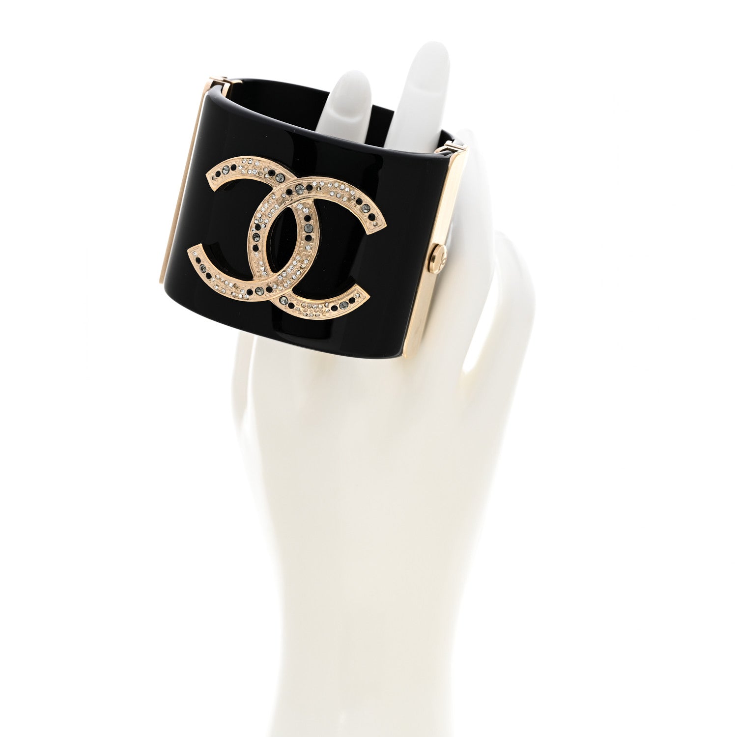 Chanel Resin Crystal CC Cuff Black Gold 2 of 6