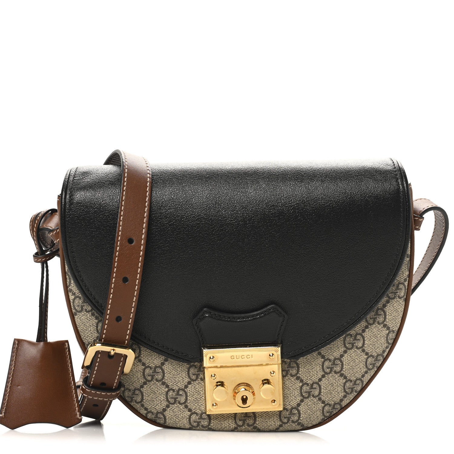 Gucci GG Supreme Monogram Calfskin Small Padlock Messenger Shoulder Bag Beige Black Cuir 8 of 10