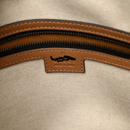 Gucci Monogram Textured Dollar Calfskin Web Large Bauletto Duffle Top Handle Bag Black Koi Beige 6 of 11