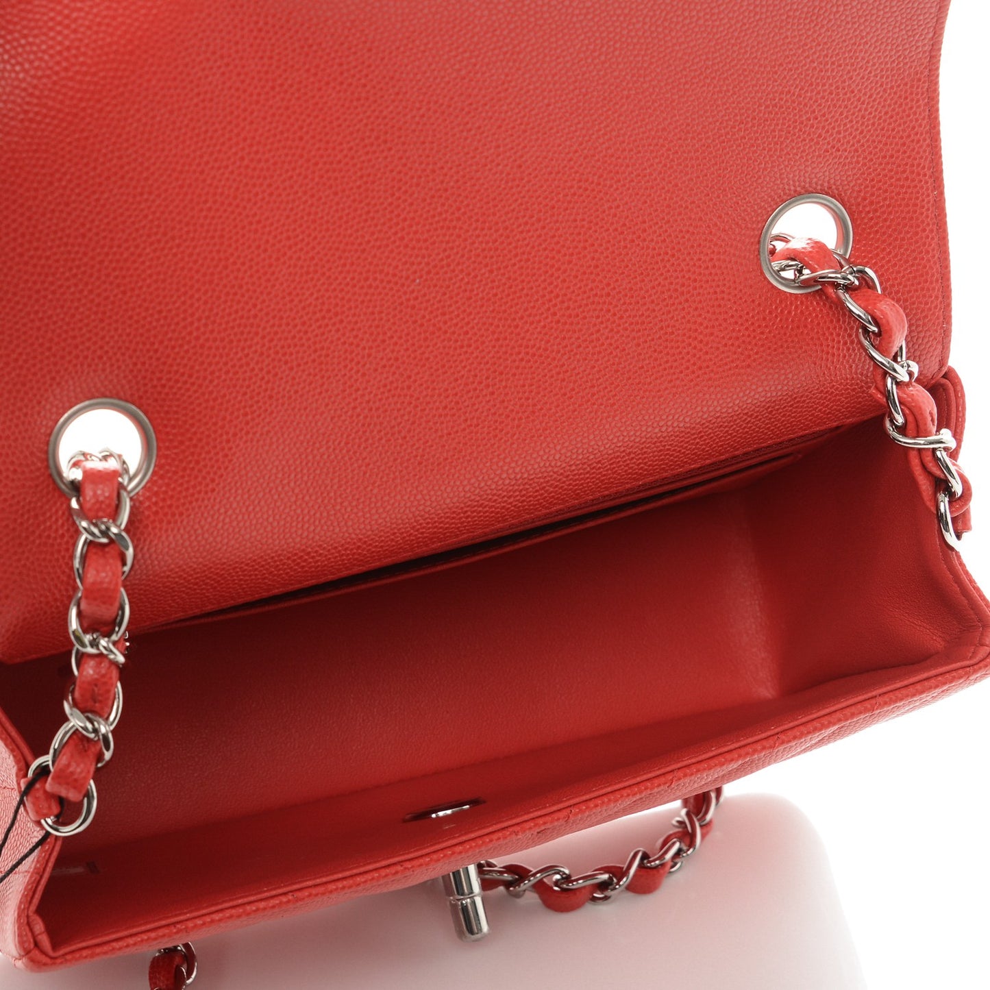 Caviar Chevron Quilted Mini Rectangular Flap Red
