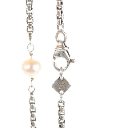 David Yurman Sterling Silver 18K Yellow Gold Pearl Long Quatrefoil Station Necklace 4 of 5