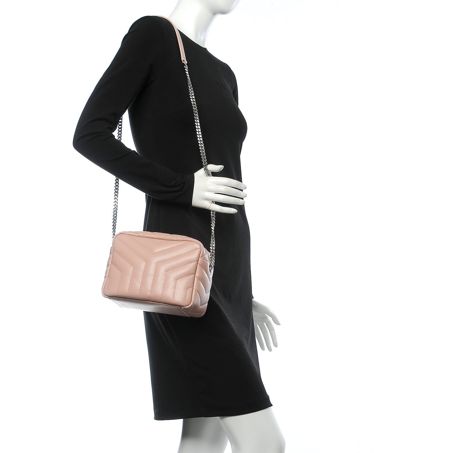 Saint Laurent Calfskin Y Quilted Monogram Small Loulou Bowling Bag Pale Pink 2 of 10