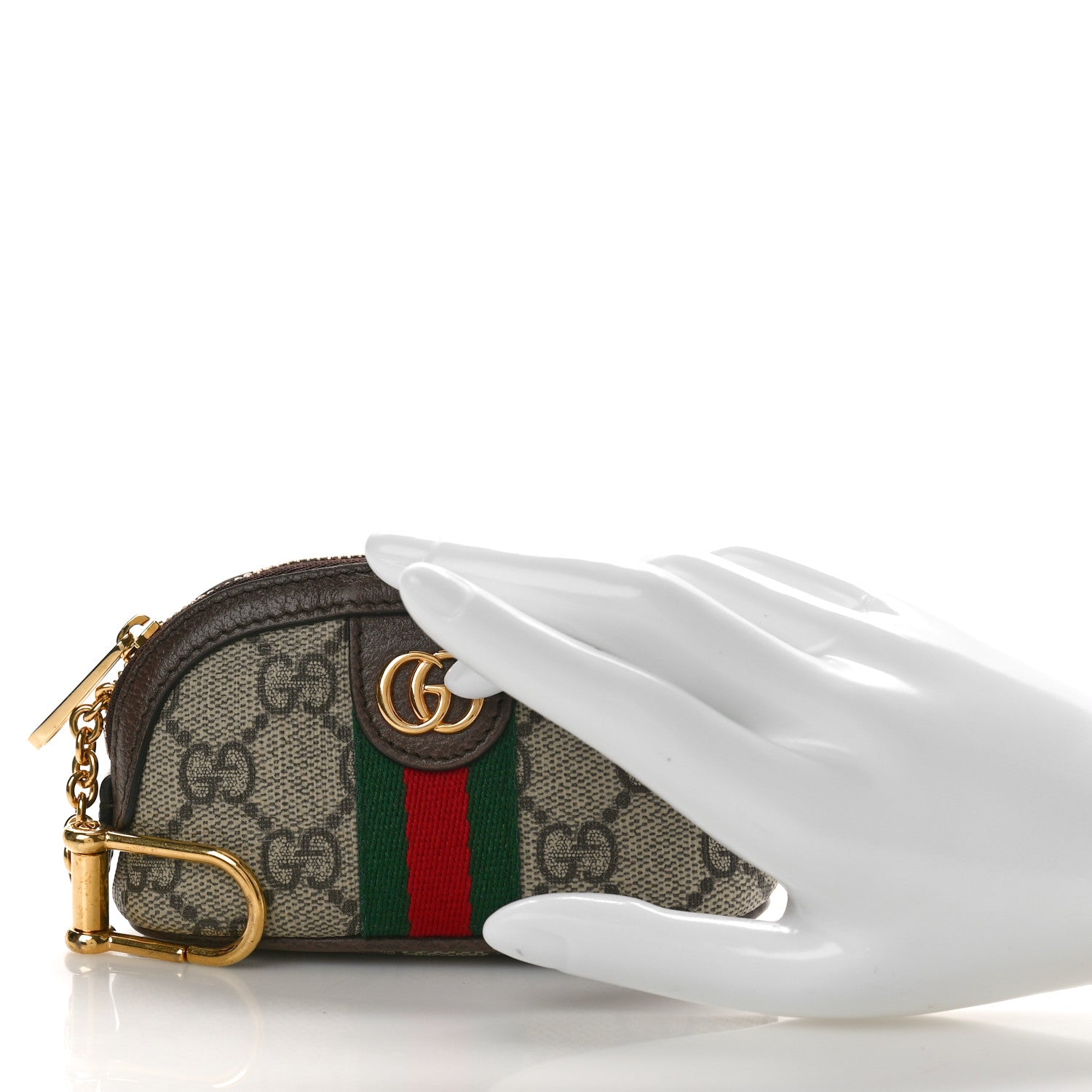 Gucci GG Supreme Monogram Web Ophidia Dome Key Pouch Beige New Acero 2 of 8