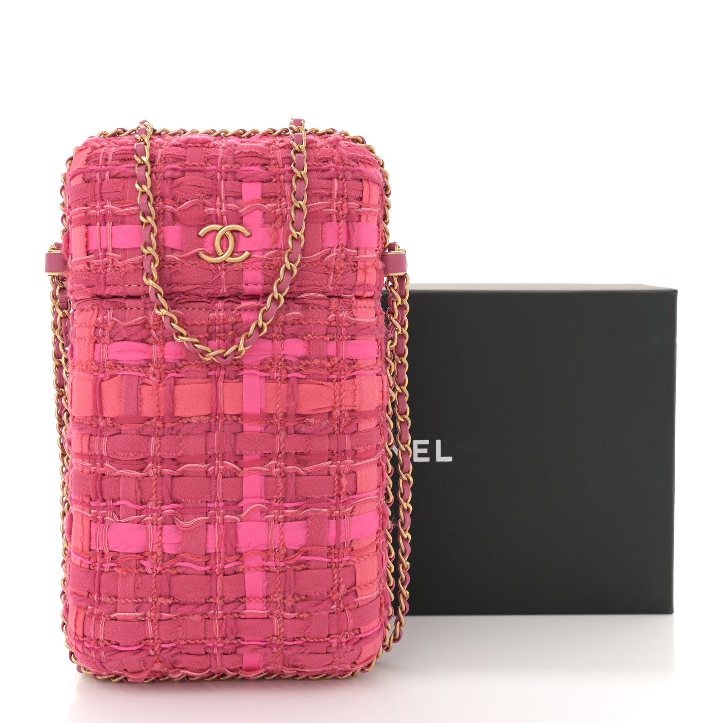 Tweed Chain Around Phone Holder Pink