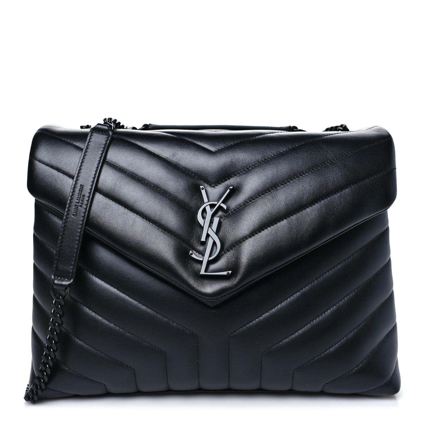 Calfskin Y Quilted Monogram Monochrome Medium Loulou Chain Satchel Black