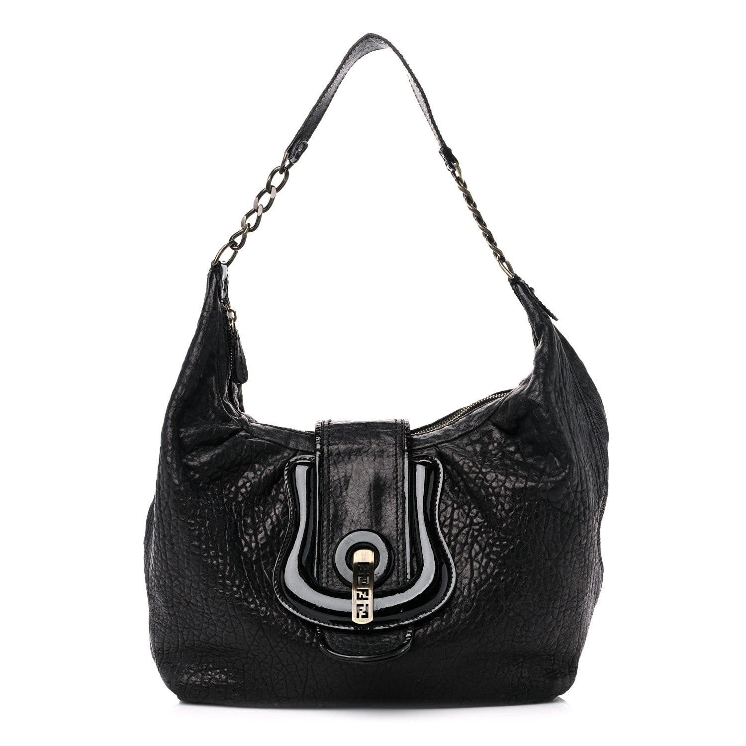 Fendi Nappa Patent B Buckle Hobo Black 1 of 18