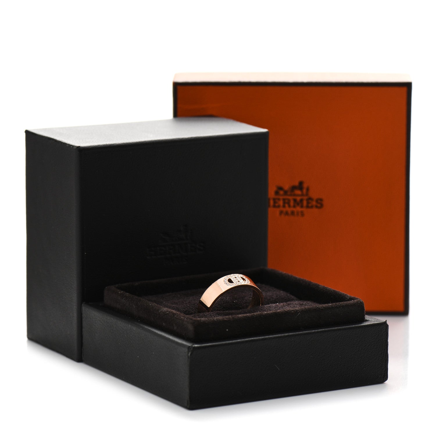 Hermes 18K Rose Gold Diamond PM H D'Ancre Ring 54 7 5 of 5