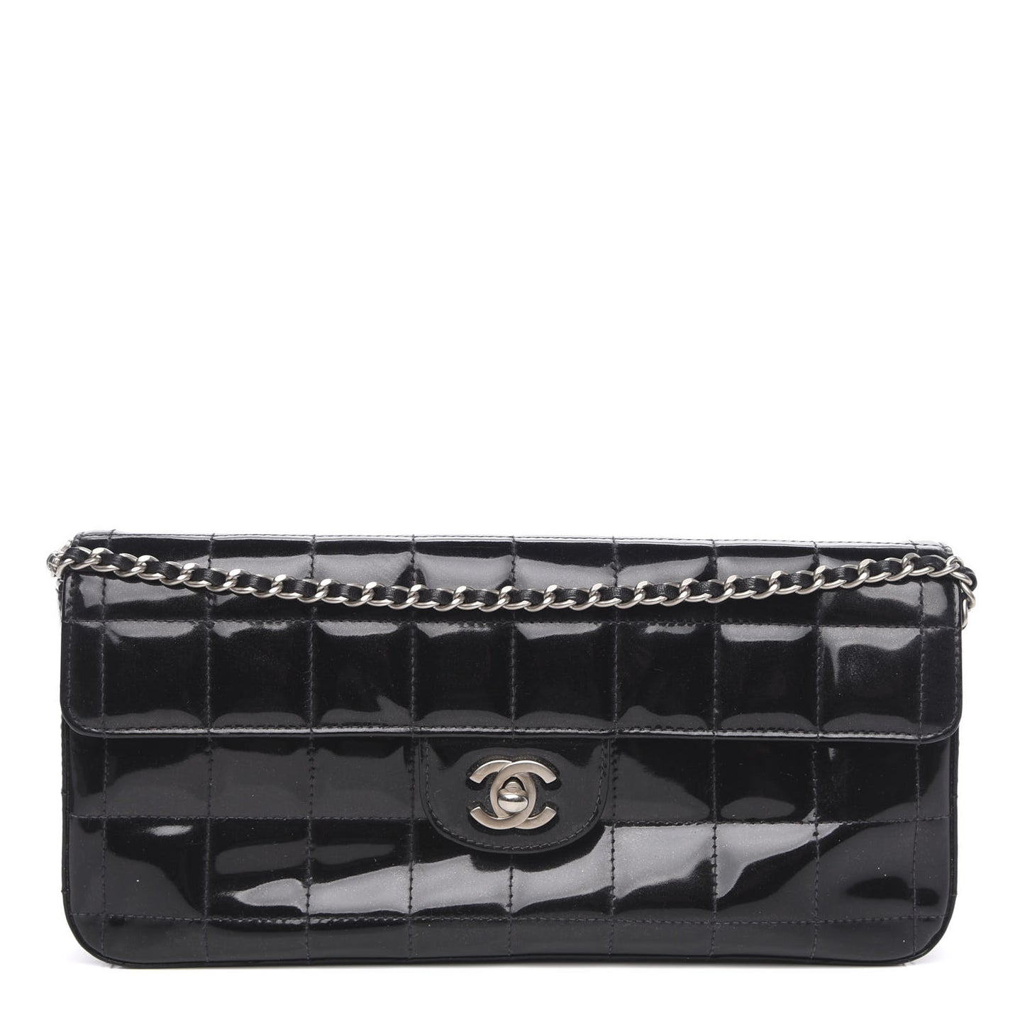Patent Quilted East West Chocolate Bar Flap Black