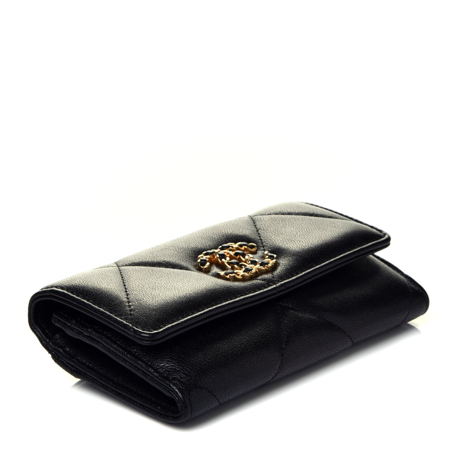 Chanel Shiny Goatskin Quilted Chanel 19 Flap Wallet Black 3 of 8
