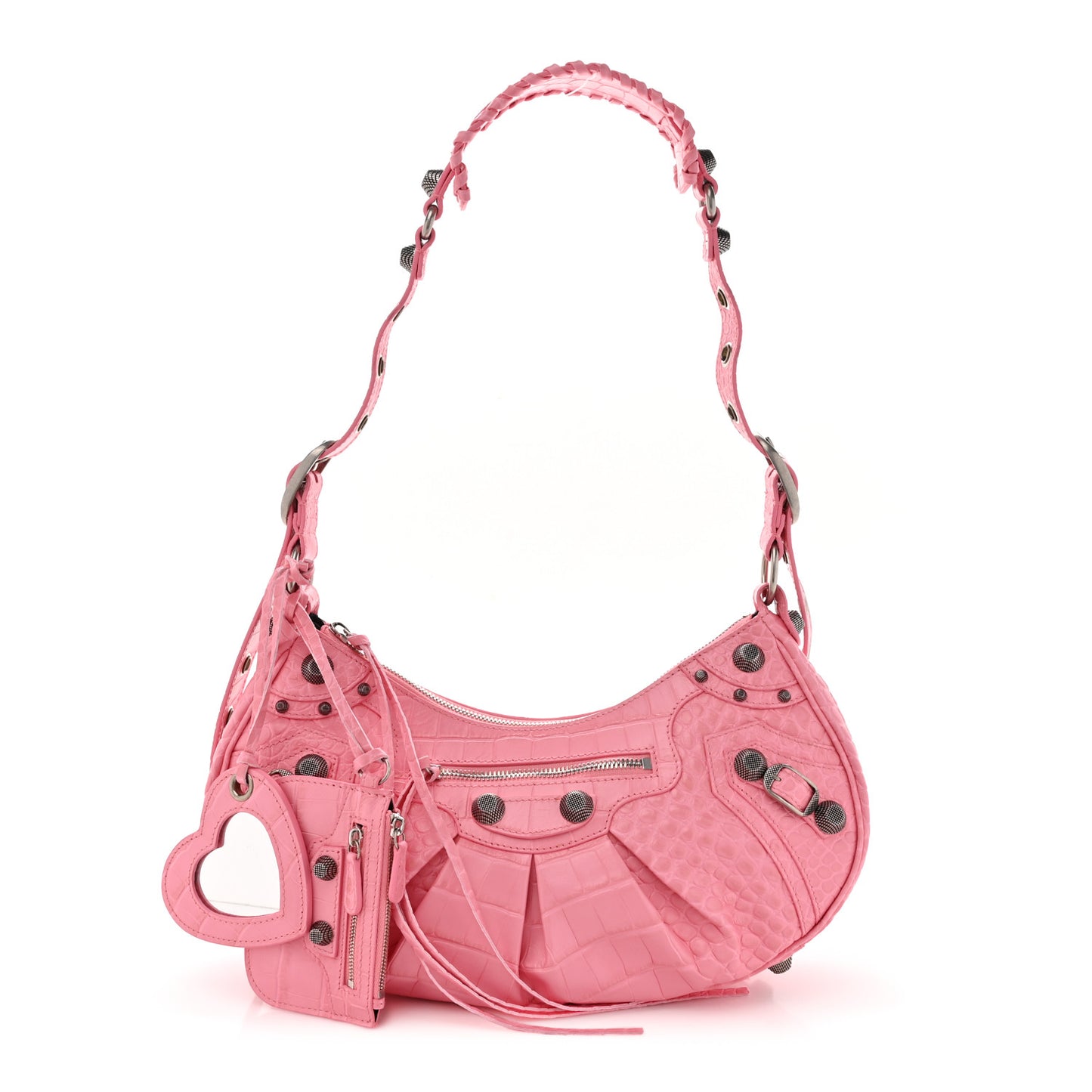 Extra Supple Calfskin Crocodile Embossed Small Le Cagole Shoulder Bag Sweet Pink