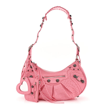 Balenciaga Extra Supple Calfskin Crocodile Embossed Small Le Cagole Shoulder Bag Sweet Pink 1 of 10