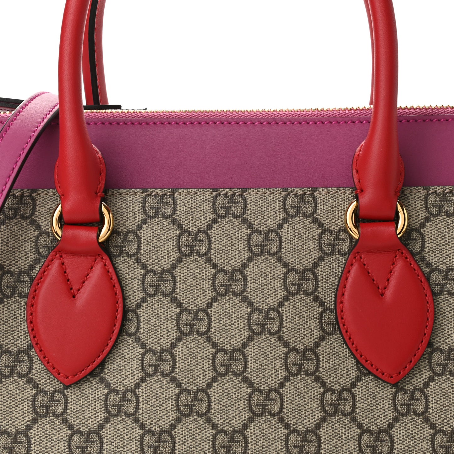 GG Supreme Monogram Moon Calfskin Small Zip Top Tote Beige Ebony Hibiscus Red New Rosette