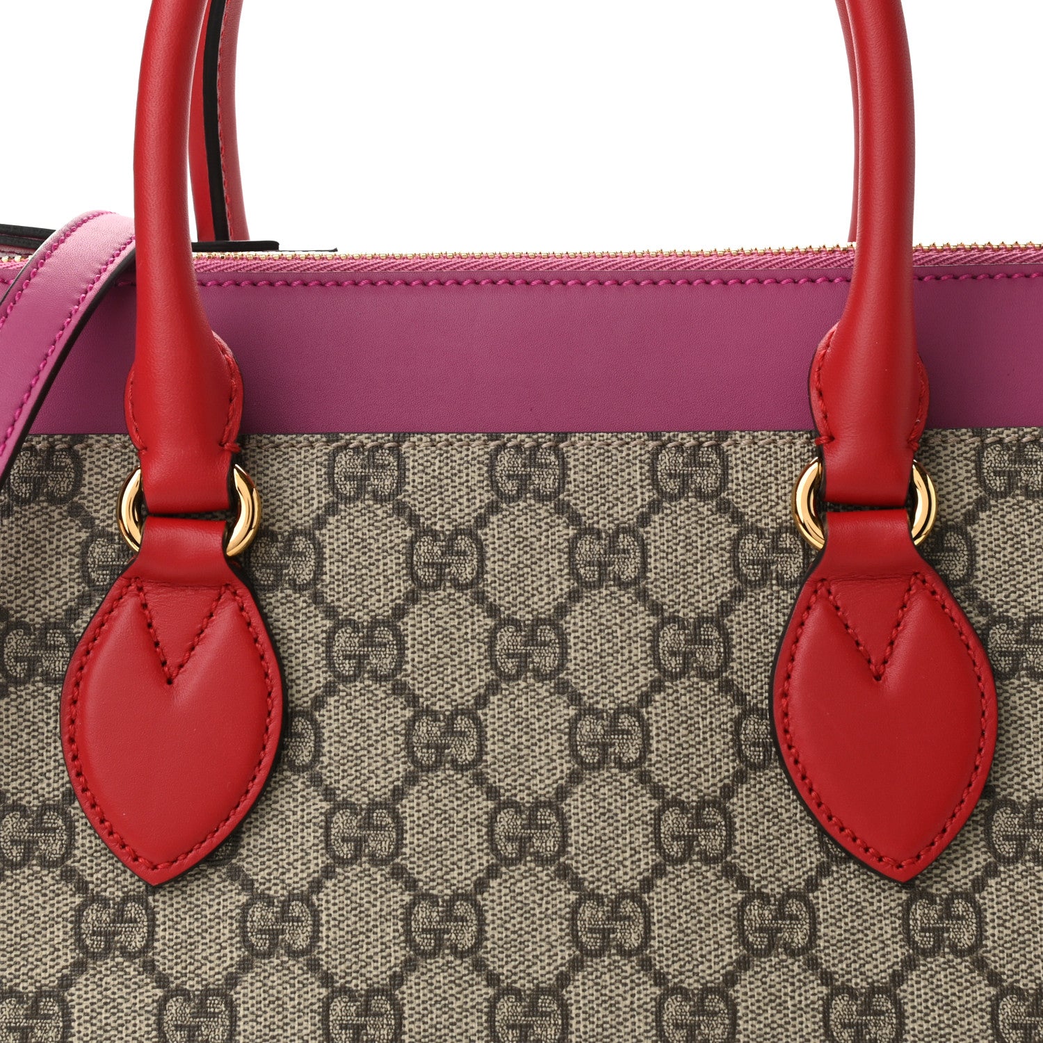 Gucci GG Supreme Monogram Moon Calfskin Small Zip Top Tote Beige Ebony Hibiscus Red New Rosette 8 of 10