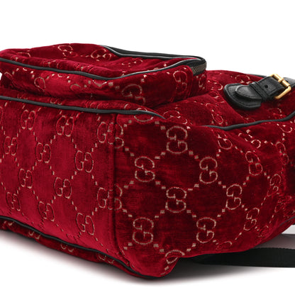 Gucci Velvet GG Monogram Textured Calfskin Web Small Double Buckle Backpack Red Cipria Black 11 of 11