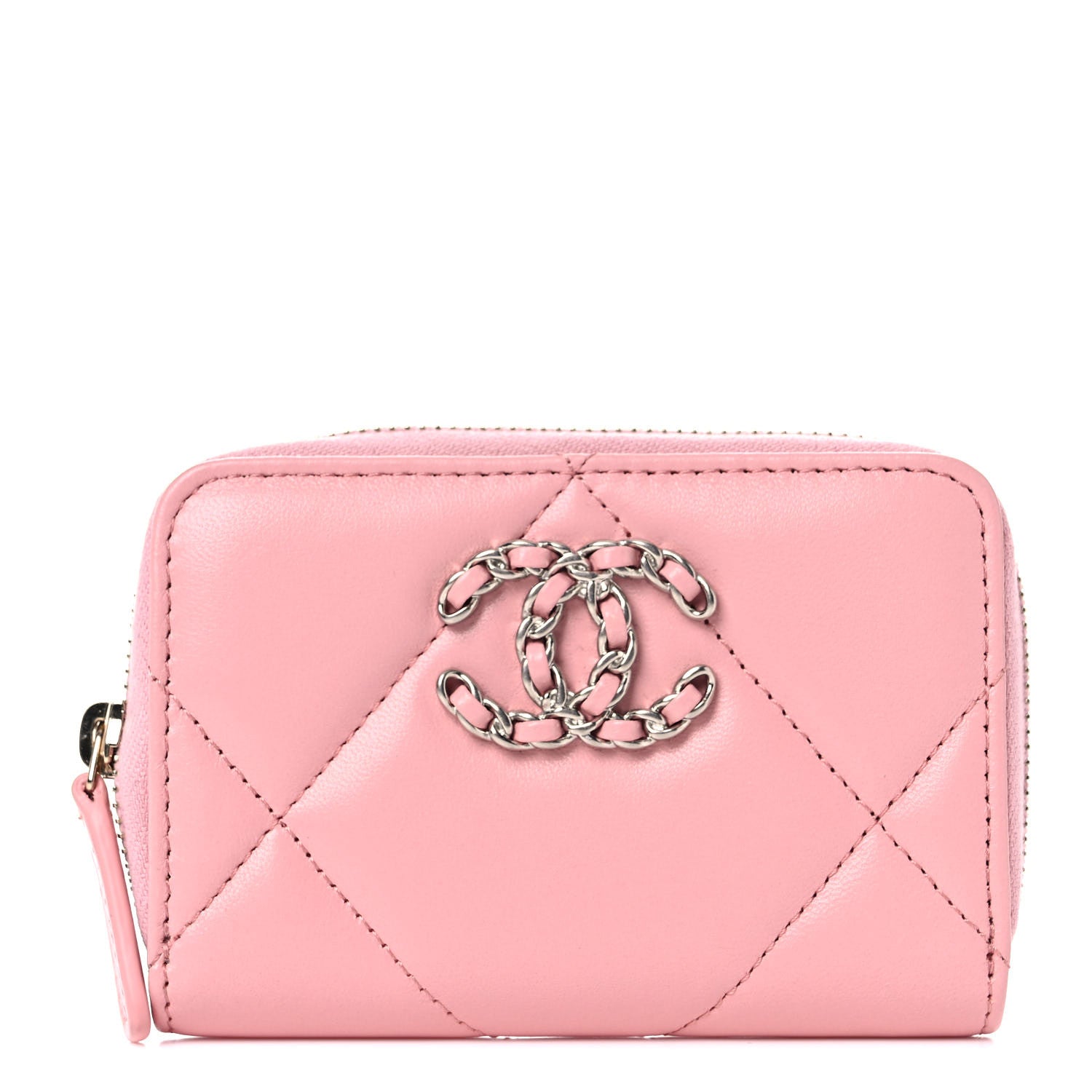 Chanel Lambskin Quilted Chanel 19 Zip Around Coin Purse Wallet Light Pink 1 of 7