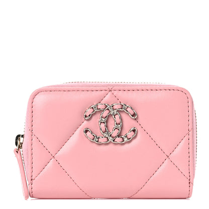 Chanel Lambskin Quilted Chanel 19 Zip Around Coin Purse Wallet Light Pink 1 of 7