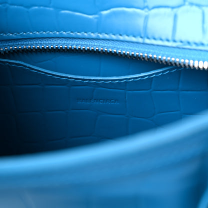 Balenciaga Semi Shiny Calfskin Crocodile Embossed Neo Classic Silver Hardware Mini City Turquoise 5 of 10