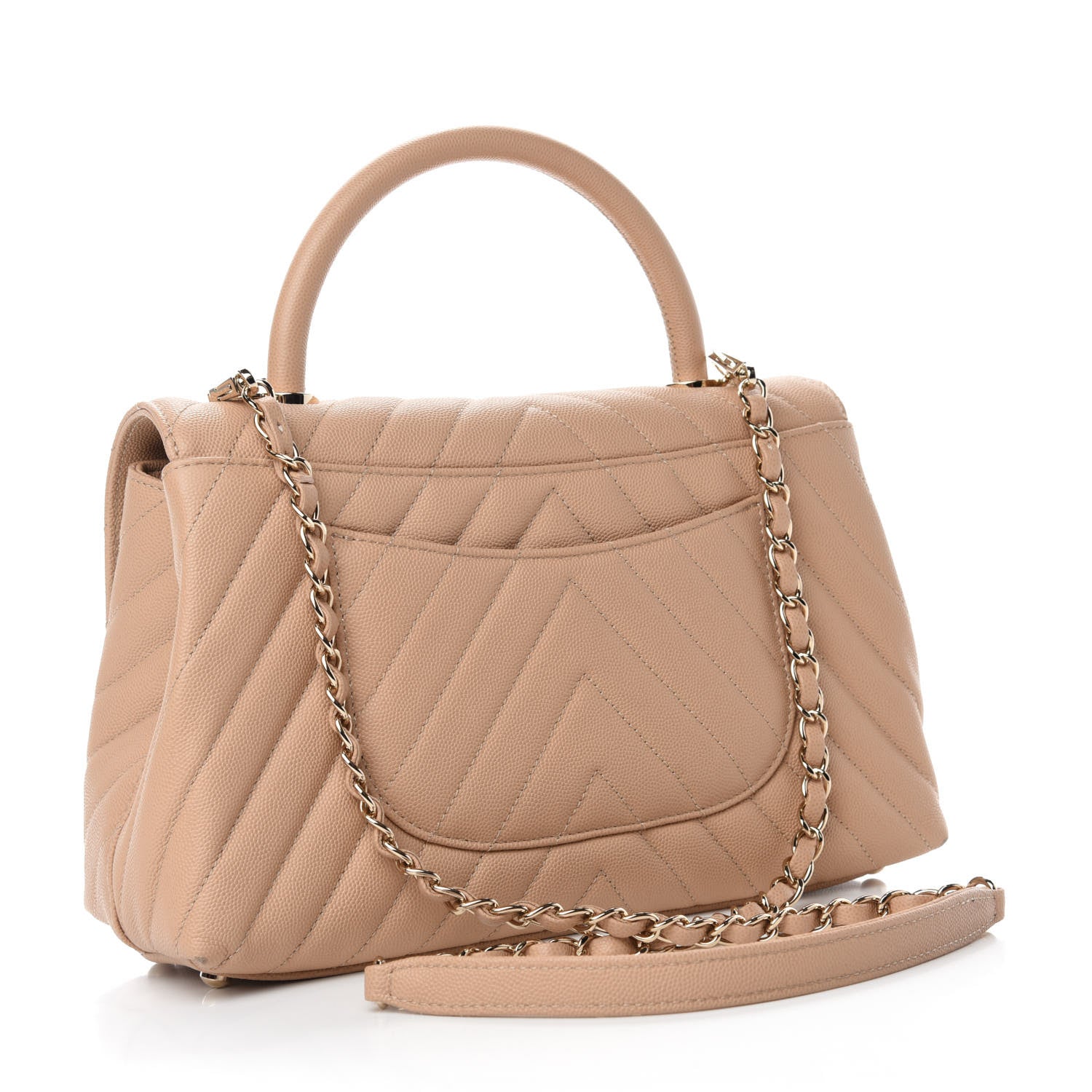 Chanel Caviar Chevron Quilted Small Coco Handle Flap Beige 3 of 11