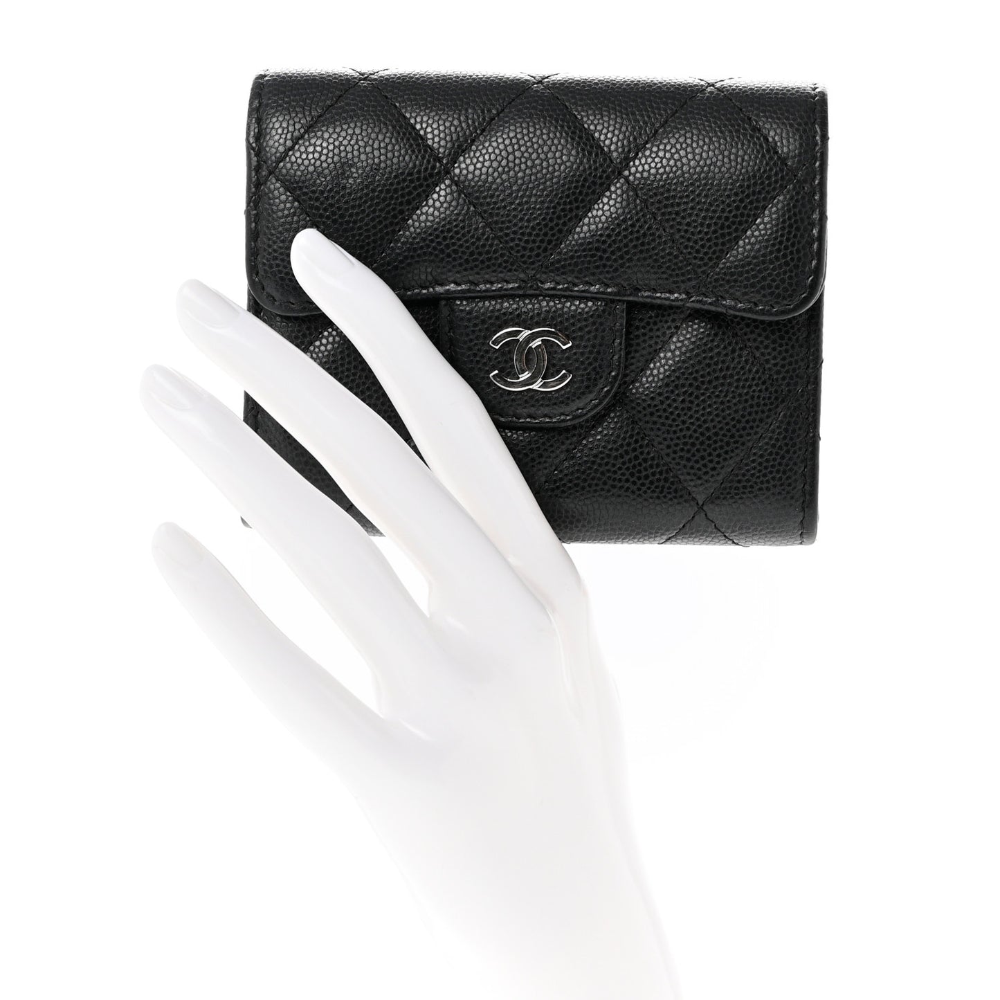 Caviar Quilted Flap Card Holder On Chain Black