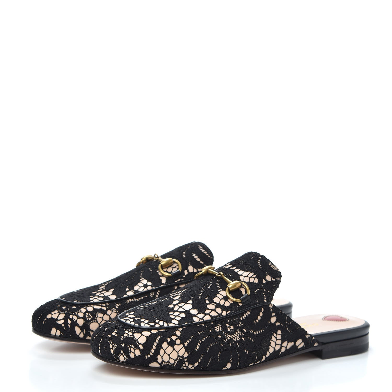 Gucci Lace Malaga Kid Womens Princetown Slippers 37 Black Skin Rose 3 of 7