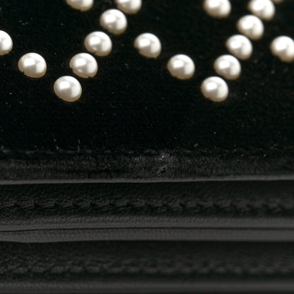 Chanel Velvet Pearl Diamond Embellished Wallet On Chain WOC Black 11 of 12