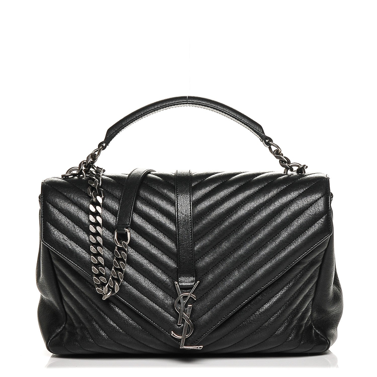 Saint Laurent Sheepskin Matelasse Chevron Monogram Large College Satchel Black 1 of 7