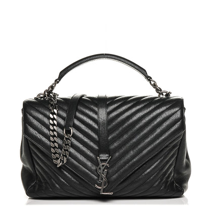 Saint Laurent Sheepskin Matelasse Chevron Monogram Large College Satchel Black 1 of 7