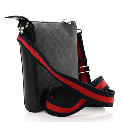 Gucci GG Supreme Monogram Web Small Flat Messenger Bag Black Grey 3 of 11