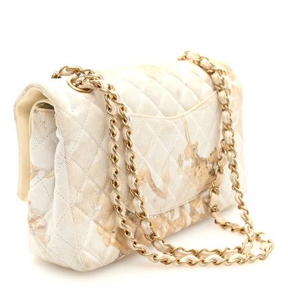 Chanel Denim Floral Printed Medium Double Flap Beige 3 of 11